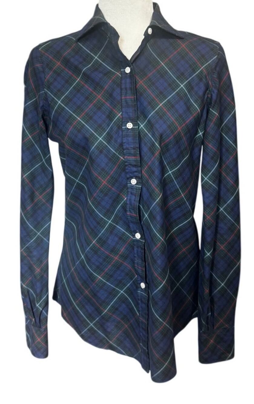 Ann Mashburn Tartan Plaid Cotton Button-Down Shirt — Women's Size S